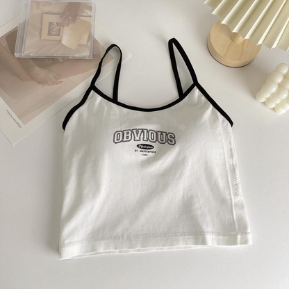 Versatile American-Style Retro Letter Sling Tube Top With Fixed Cups