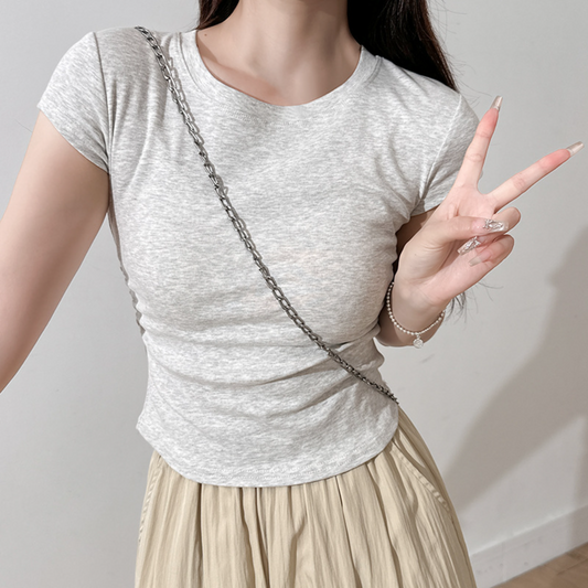 Slim Fit Versatile Short-Sleeve Ribbed T-shirt V/R neck