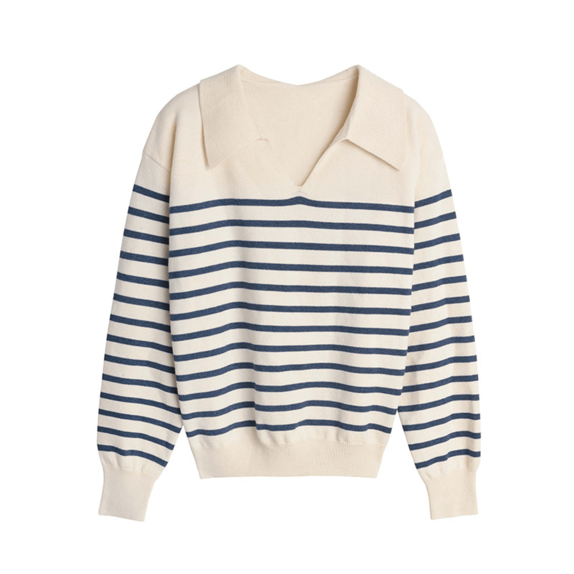 French Style Polo Collar Striped Soft Knitted Sweater - JoyDion