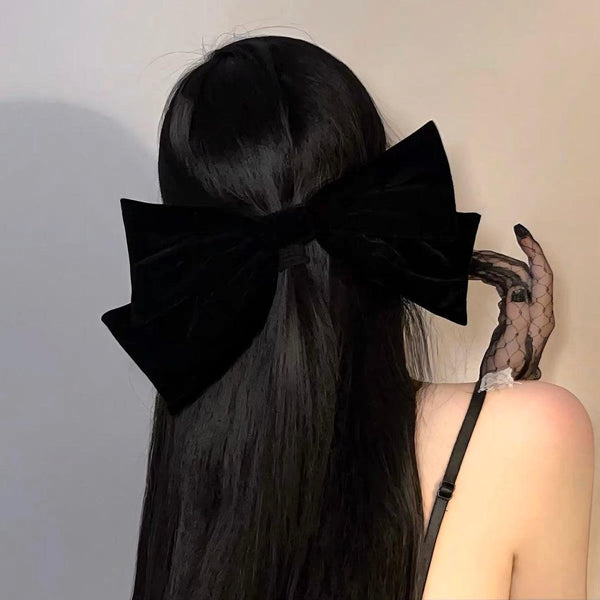 French Style Extra Large Black Velvet Bow Hair Clip